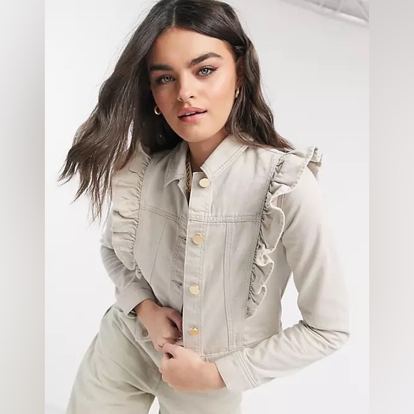 River Island Jackets & Coats River Island Ruffle Front Denim Jacket